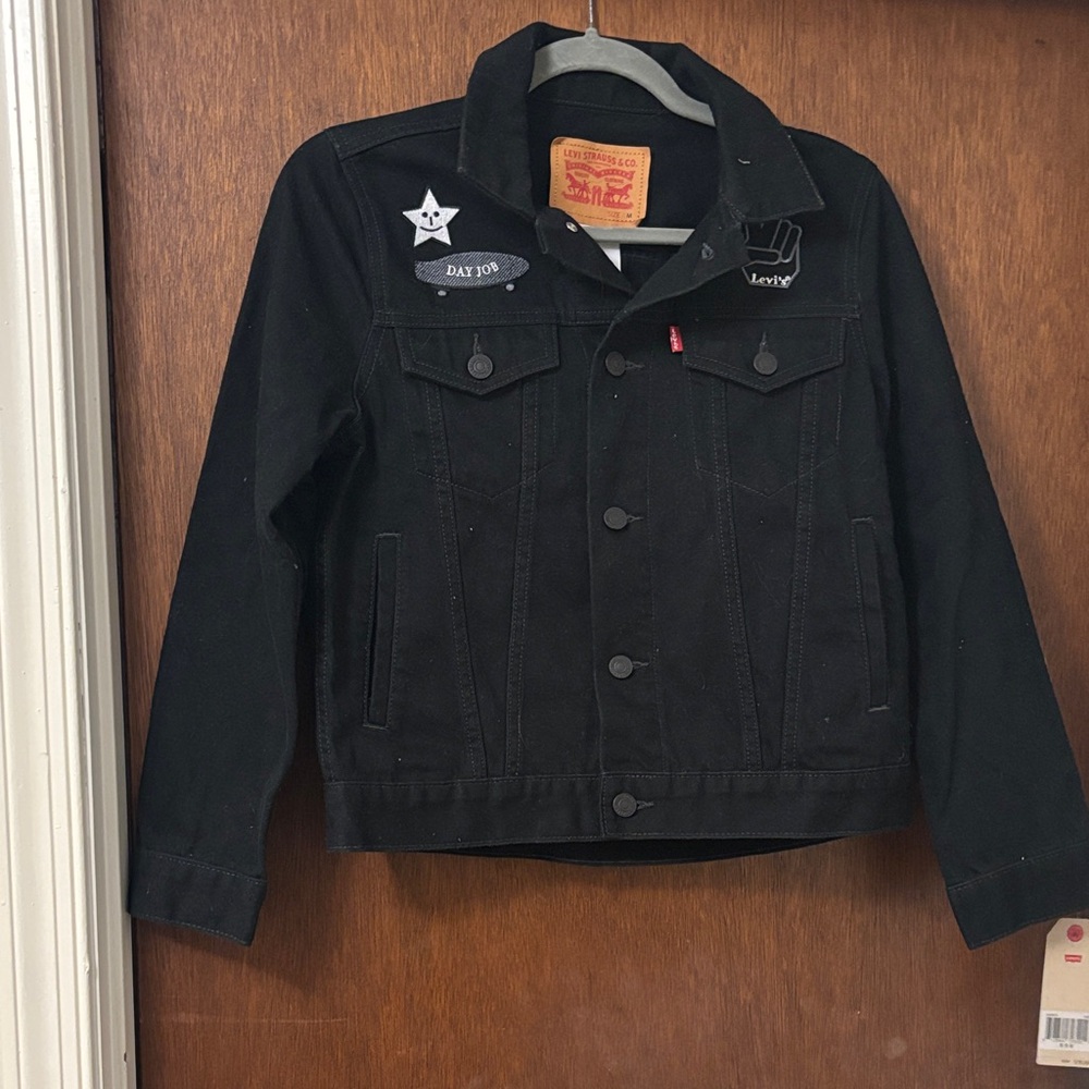 Levi's Kids Black Denim Trucker Jacket with Patch Accents